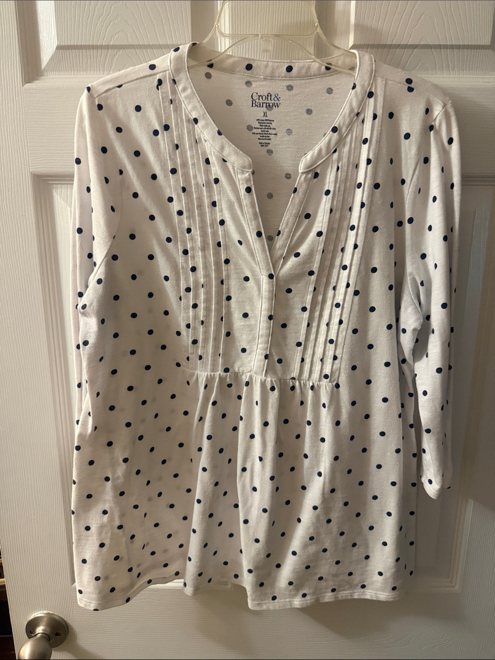 croft & barrow White Tunic Dress with Navy Polka Dots